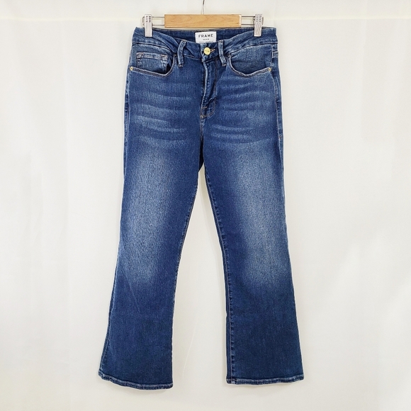 Frame Le Crop Mini Boot jeans Westcliff blue denim size 28 - Picture 4 of 8